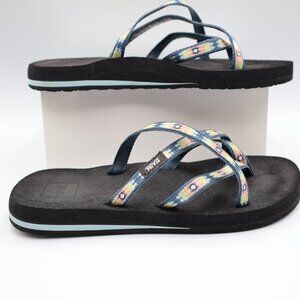 Teva Olowahu Flip Flops Sandals Women's Blue Orange Yellow SN 6840 Size 8